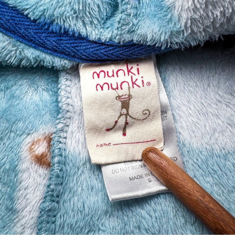 Munki Munki Womens Blue Hot‎ Cocoa Fleece Hooded One Piece Pajama Small Ears Zip - Picture 6 of 14